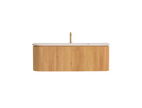 Wastafelmeubel Eleganza Curve met Ribbels Acacia 120 cm met Wastafel enkele wasbak