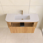 Wastafelmeubel Eleganza Curve met Ribbels Acacia 120 cm met Wastafel enkele wasbak