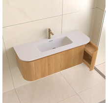 Wastafelmeubel Eleganza Curve met Ribbels Acacia 120 cm met Wastafel enkele wasbak