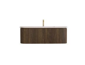 Wastafelmeubel Eleganza Curve met Ribbels Dark Walnoot 120 cm met Wastafel enkele wasbak