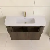 Wastafelmeubel Eleganza Curve met Ribbels Dark Walnoot 120 cm met Wastafel enkele wasbak Wastafelmeubel Eleganza Curve met Ribbels Dark Walnoot 120 cm met Wastafel enkele wasbak