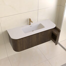 Wastafelmeubel Eleganza Curve met Ribbels Dark Walnoot 120 cm met Wastafel enkele wasbak