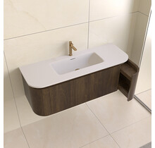 Wastafelmeubel Eleganza Curve met Ribbels Dark Walnoot 120 cm met Wastafel enkele wasbak