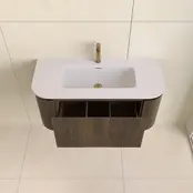 Wastafelmeubel Eleganza Curve met Ribbels Dark Walnoot 100 cm met Wastafel