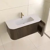 Wastafelmeubel Eleganza Curve met Ribbels Dark Walnoot 100 cm met Wastafel