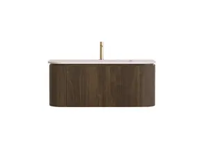 Wastafelmeubel Eleganza Curve met Ribbels Dark Walnoot 100 cm met Wastafel