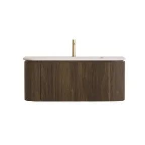 Wastafelmeubel Eleganza Curve met Ribbels Dark Walnoot 100 cm met Wastafel