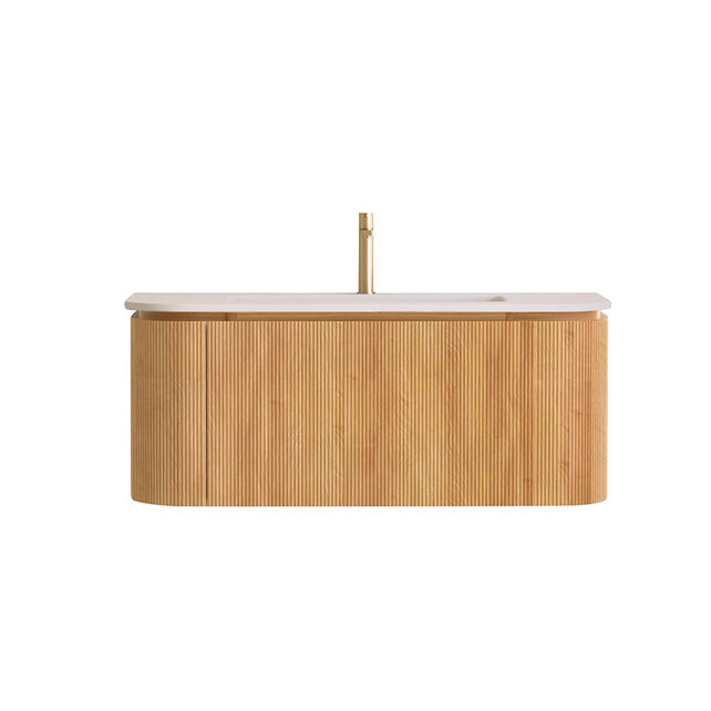 Wastafelmeubel Eleganza Curve met Ribbels Acacia 100 cm met Wastafel