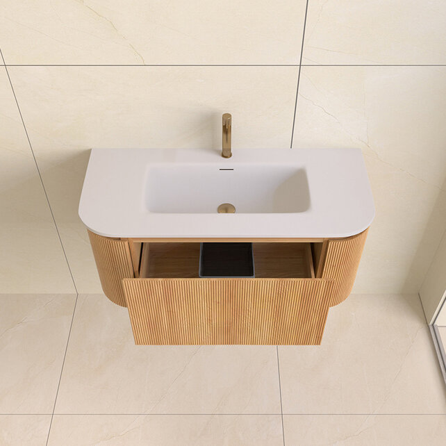 Wastafelmeubel Eleganza Curve met Ribbels Acacia 100 cm met Wastafel