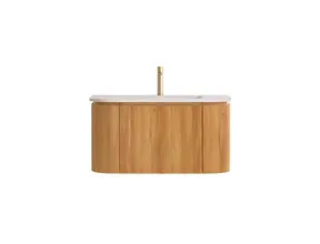 Wastafelmeubel Eleganza Curve met Ribbels Acacia 80 cm met Wastafel