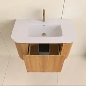 Wastafelmeubel Eleganza Curve met Ribbels Acacia 80 cm met Wastafel Wastafelmeubel Eleganza Curve met Ribbels Acacia 80 cm met Wastafel