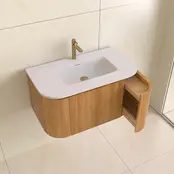 Wastafelmeubel Eleganza Curve met Ribbels Acacia 80 cm met Wastafel Wastafelmeubel Eleganza Curve met Ribbels Acacia 80 cm met Wastafel