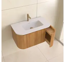 Wastafelmeubel Eleganza Curve met Ribbels Acacia 80 cm met Wastafel