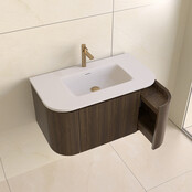 Wastafelmeubel Eleganza Curve met Ribbels Dark Walnoot 80 cm met Wastafel Wastafelmeubel Eleganza Curve met Ribbels Dark Walnoot 80 cm met Wastafel