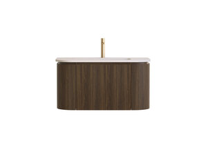 Wastafelmeubel Eleganza Curve met Ribbels Dark Walnoot 80 cm met Wastafel