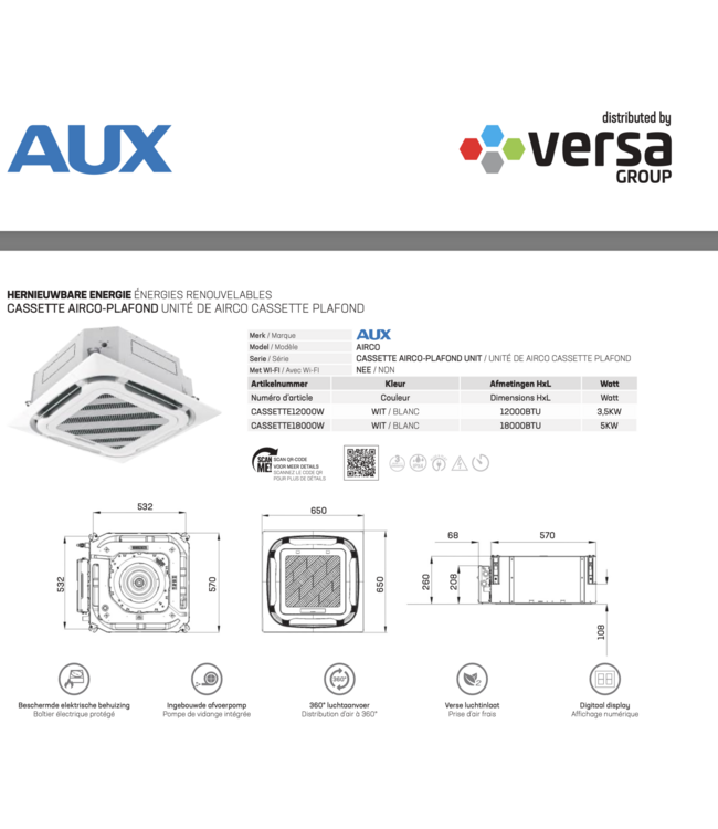 Airconditioner PLAFOND UNIT Wit 5,2 kW - 18000BTU - Koelen en Verwarmen