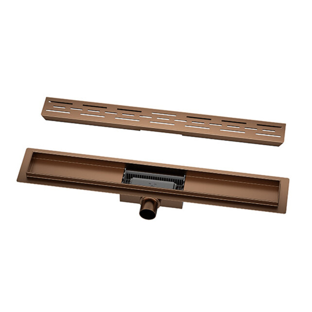 Douchegoot Geborsteld Brons Koper 80cm met Flens - Uitneembaar Sifon + uitneembaar haarfilter - 33.4621 Douchegoot Geborsteld Brons Koper 80cm met Flens - Uitneembaar Sifon + uitneembaar haarfilter - 33.4621