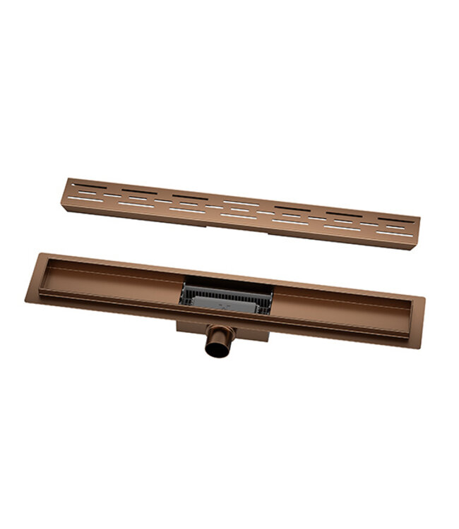 Douchegoot Geborsteld Brons Koper 100cm met Flens - Uitneembaar Sifon + uitneembaar haarfilter - 33.4623