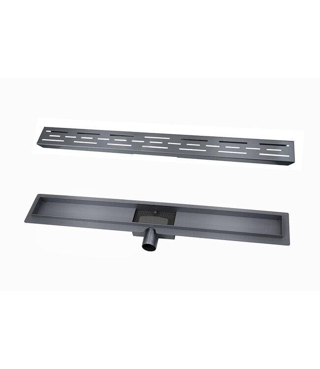 Wiesbaden Douchegoot Gunmetal 100cm met Flens - Uitneembaar Sifon + uitneembaar haarfilter - 33.4633