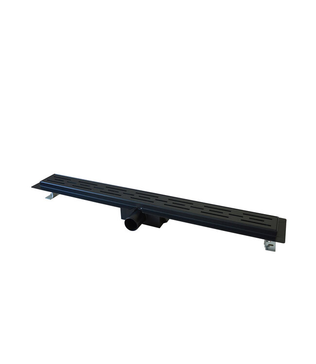 Wiesbaden Douchegoot Mat Zwart 80cm met Flens - Uitneembaar Sifon + uitneembaar haarfilter - 33.4186