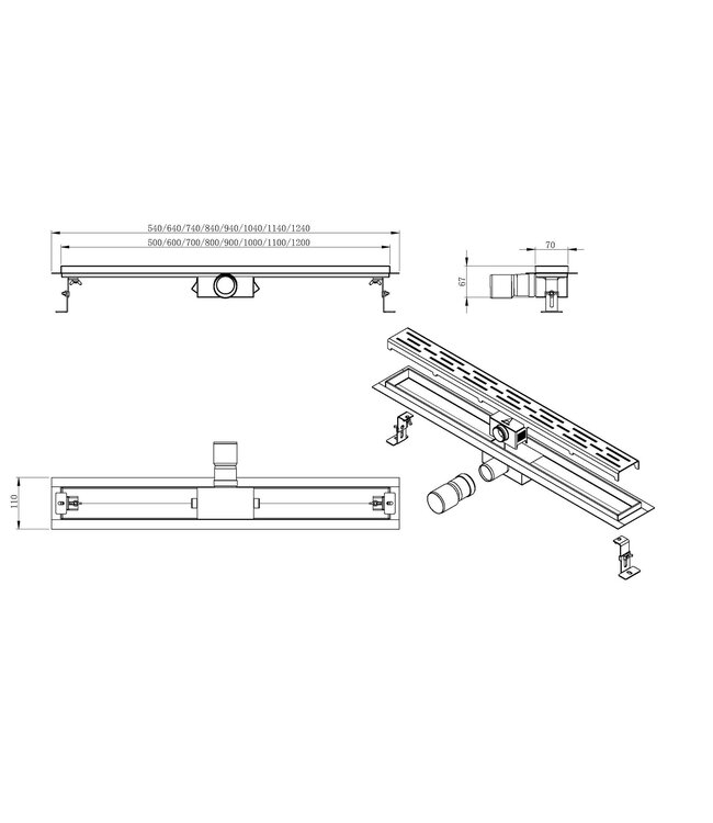 Douchegoot Geborsteld RVS 60cm met Flens - Uitneembaar Sifon + uitneembaar haarfilter - 33.4169