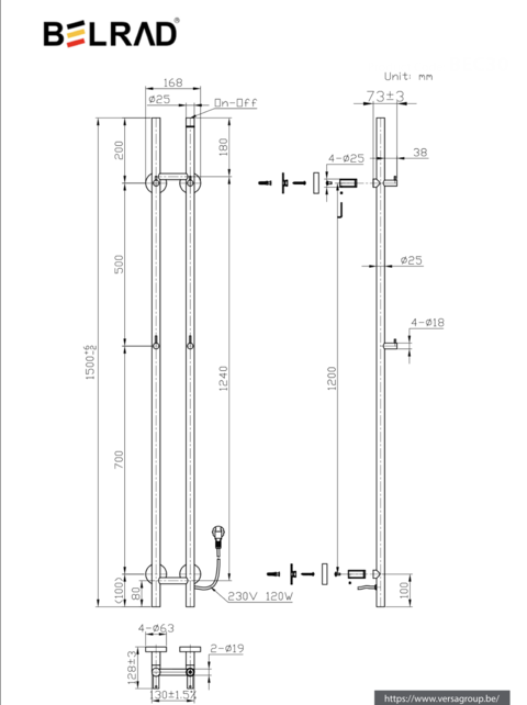 Handdoekradiator Rod Mat Zwart Dubbel 120 Watt