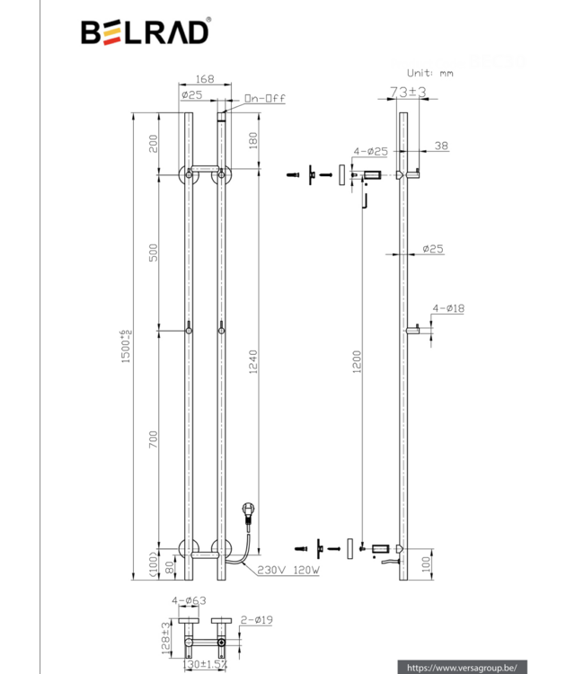 Elektrische Staaf Handdoekradiator Rod Gunmetal Enkel 60 Watt