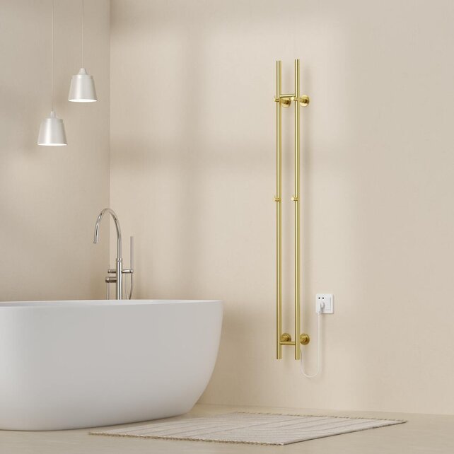 Elektrische Staaf Handdoekradiator Rod Geborsteld Goud Dubbel 120 Watt