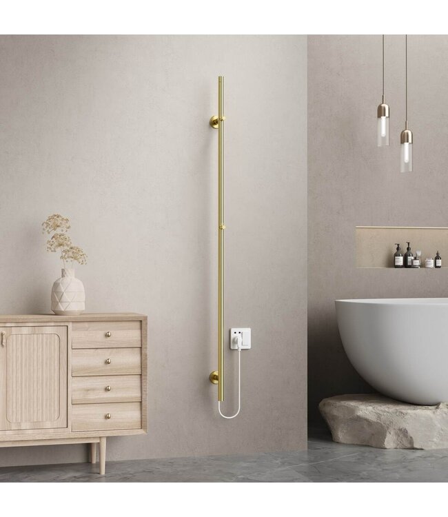 Elektrische Staaf Handdoekradiator Rod Geborsteld Goud Dubbel 120 Watt