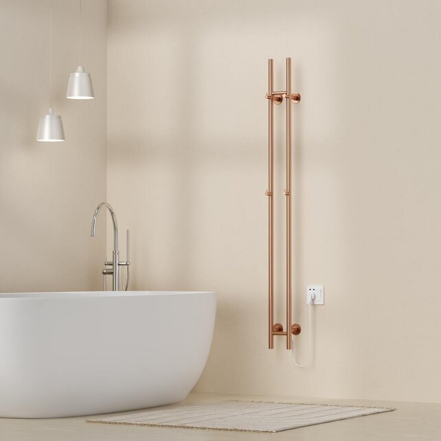 Elektrische Staaf Handdoekradiator Rod Geborsteld Koper Dubbel 120 Watt