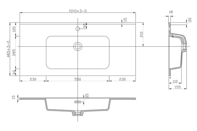 Ribbella wastafel 100 cm kunstmarmer mat zwart - 38.3534 Ribbella wastafel 100 cm kunstmarmer mat zwart - 38.3534