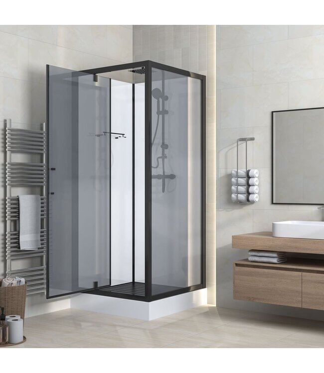 Complete Douchecabine Marani 90x90x225cm Mat Zwart met Rookglas