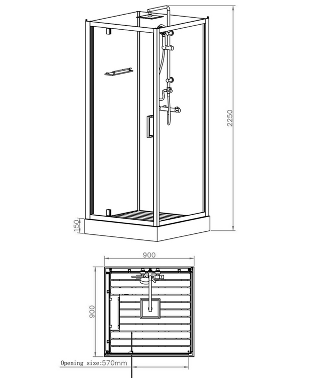 ALONI Complete Douchecabine Marani 90x90x225cm Mat Zwart met Rookglas