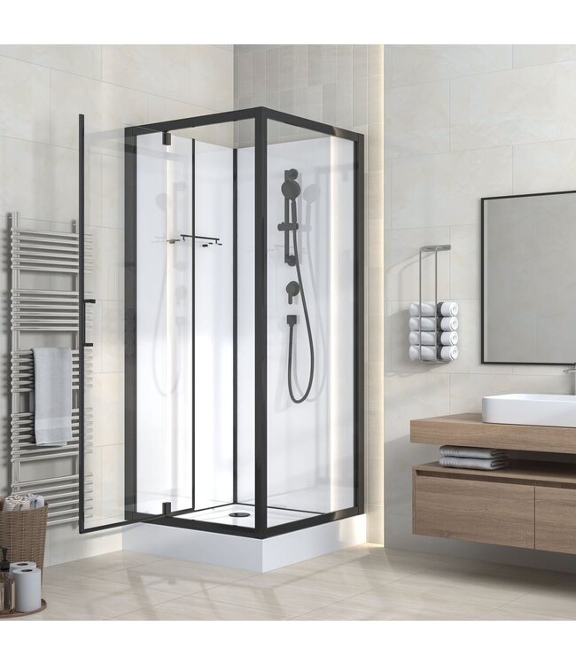 ALONI Complete Douchecabine Rimo 90x90x215cm Mat Zwart met helderglas