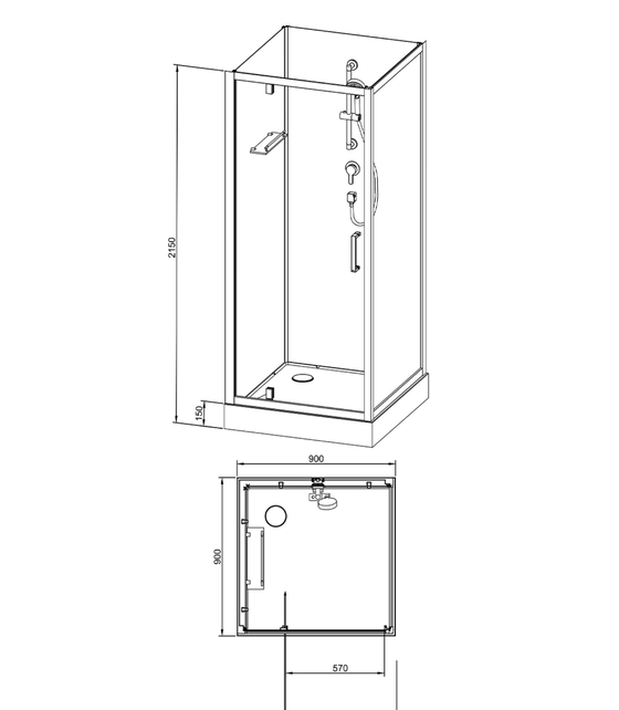 Complete Douchecabine Rimo 90x90x215cm Mat Zwart met helderglas Complete Douchecabine Rimo 90x90x215cm Mat Zwart met helderglas