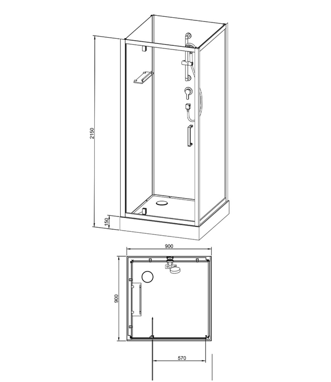 ALONI Complete Douchecabine Rimo 90x90x215cm Mat Zwart met helderglas