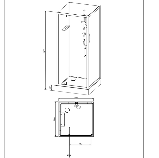 Complete Douchecabine Rimo 80x80x215cm Mat Zwart met helderglas