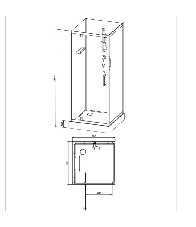 Complete Douchecabine Rimo 80x80x215cm Mat Zwart met helderglas