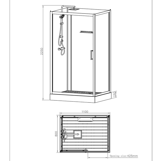 Complete Douchecabine Marani 110x80x225cm Mat Zwart met Rookglas