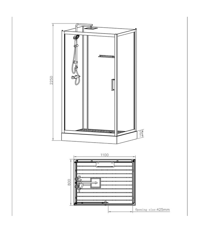 ALONI Complete Douchecabine Marani 110x80x225cm Mat Zwart met Rookglas