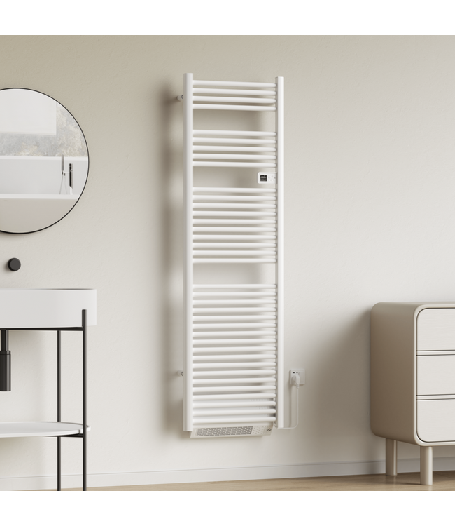 Elektrische Handdoekradiator Dahlia Wit 184x54cm 2000 Watt met blower - Programmeerbaar