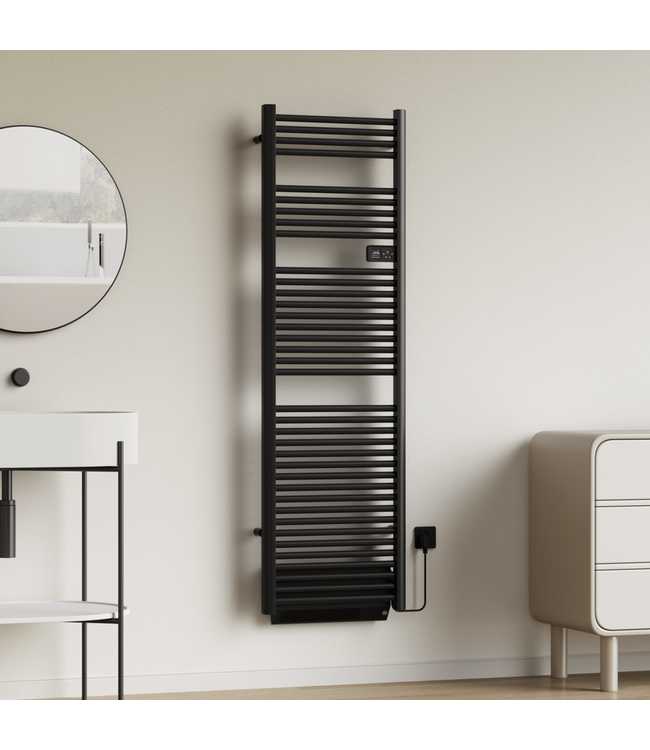 Elektrische Handdoekradiator Dahlia Mat Zwart 184x54cm 2000 Watt met blower - Programmeerbaar