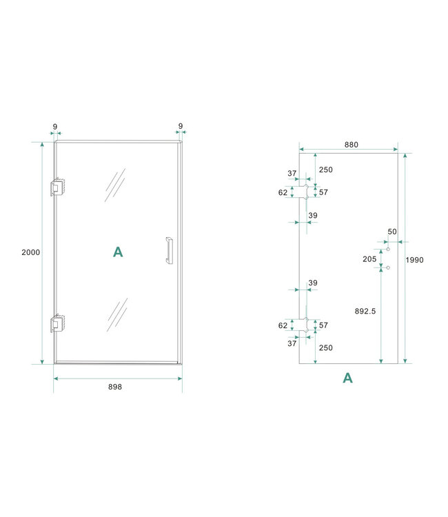 Douchedeur Less Geborsteld staal 90x200cm Spiegelrook naar helder Glas – Antikalk – Links / Rechts