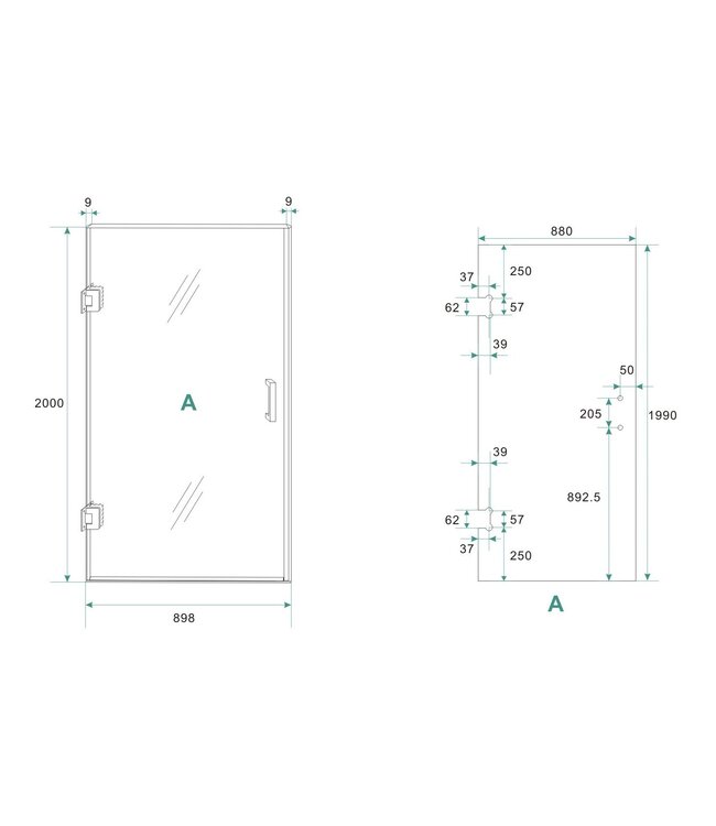 Douchedeur Less Geborsteld Brons Koper 90x200cm Spiegelrook naar helder Glas – Antikalk – Links / Rechts