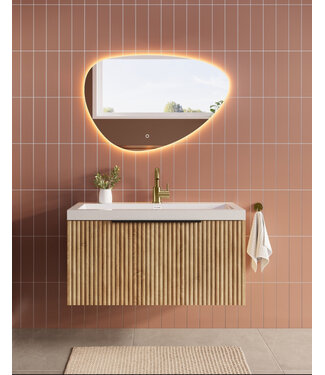 Wiesbaden Wastafelonderkast Wiesbaden Ribbella 100cm⎢Naturel eik⎢1 lade - 1 uitsparing - 38.3533