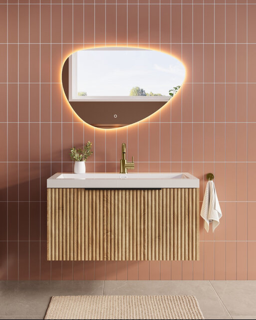 Wastafelonderkast Wiesbaden Ribbella 100cm⎢Naturel eik⎢1 lade - 1 uitsparing - 38.3533