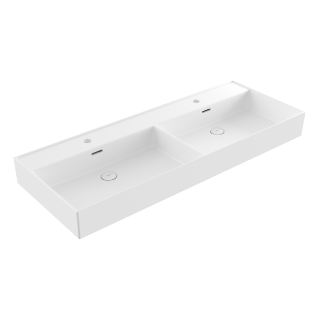 Wastafel Milano Mat Wit 120x46x12cm Dubbele wasbak - met kraangat en overloop Wastafel Milano Mat Wit 120x46x12cm Dubbele wasbak - met kraangat en overloop