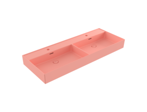 Wastafel Milano Mat Zalm 120x46x12cm Dubbele wasbak - met kraangat en overloop