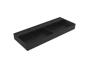 Wastafel Milano Mat Zwart 120x46x12cm Dubbele wasbak - met kraangat en overloop