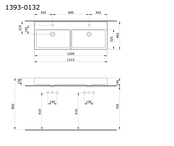 Wastafel Milano Glans Zwart 120x46x12cm Dubbele wasbak - met kraangat en overloop